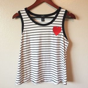 Rue21 Black & White Stripe Heart Patch Tank Top